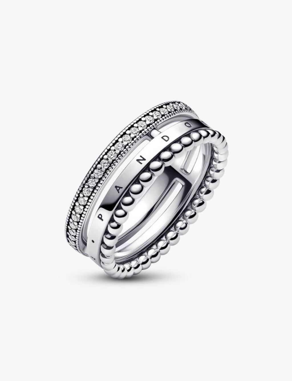 Bague Pavé & motifs perlés Pandora Signature Argent Massif