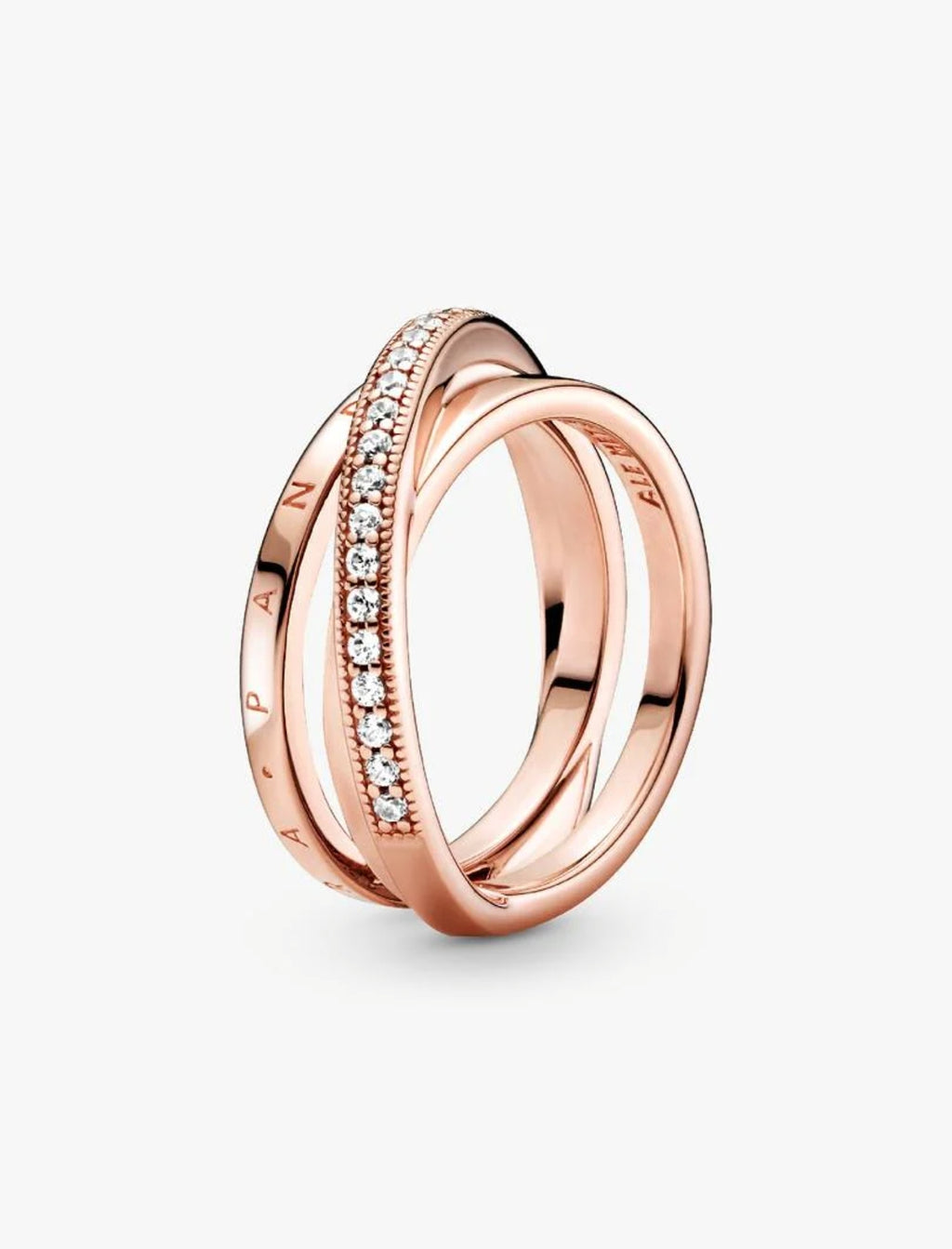Anneau Triple Pavé Croisé Métal doré à l'Or Rose 14 carats