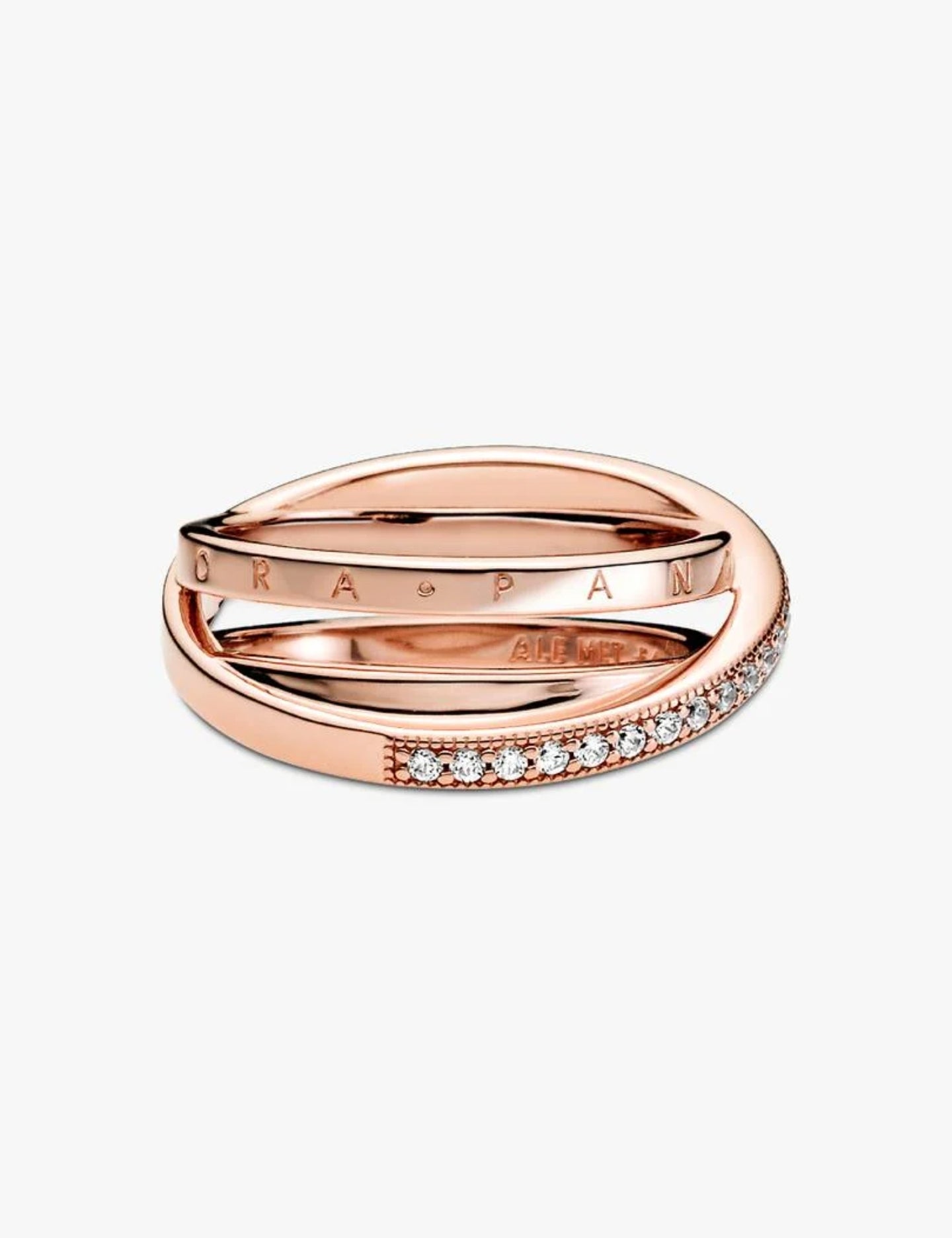 Anneau Triple Pavé Croisé Métal doré à l'Or Rose 14 carats