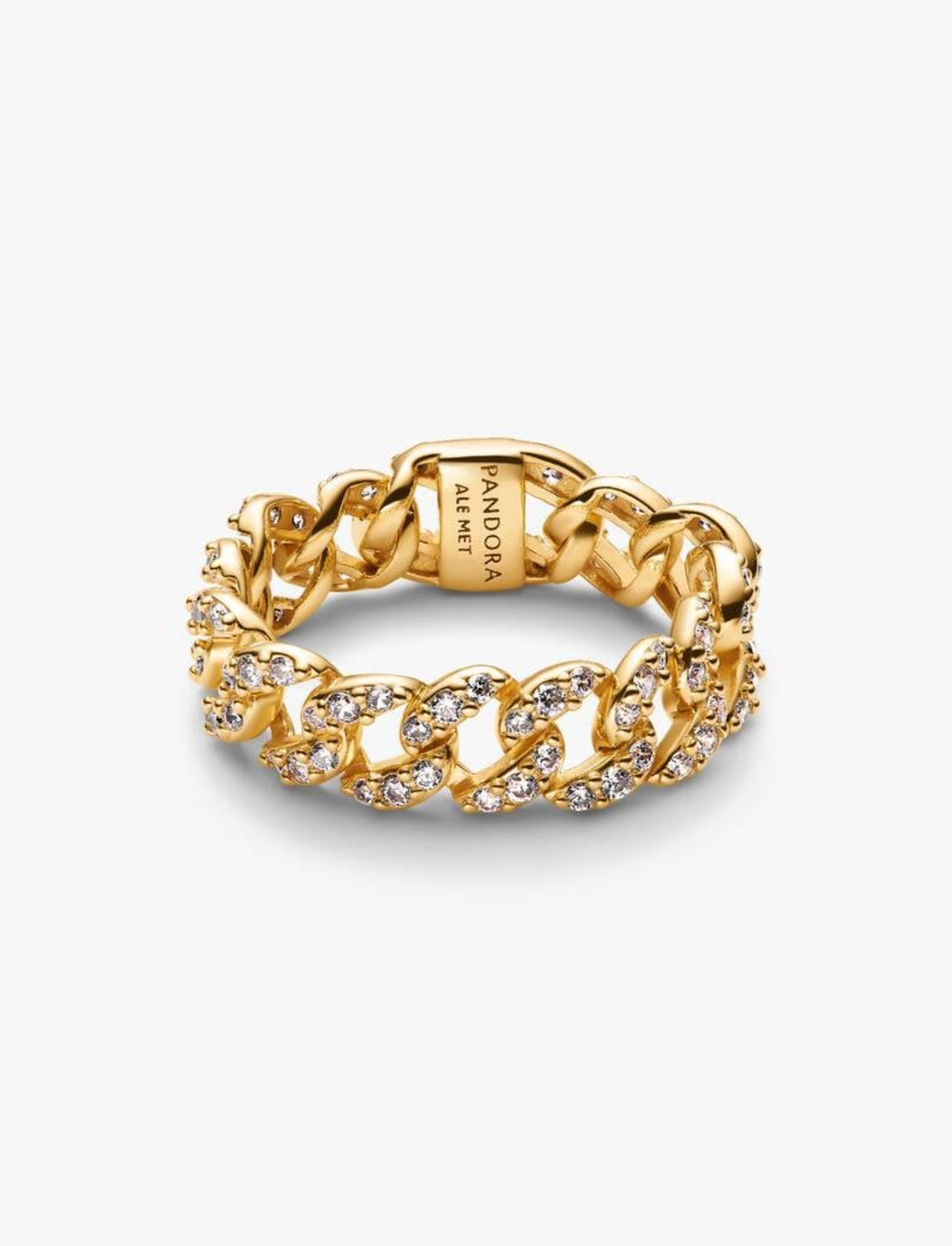 Bague Maille Cubaine Pavée Métal doré à l'Or 14 carats