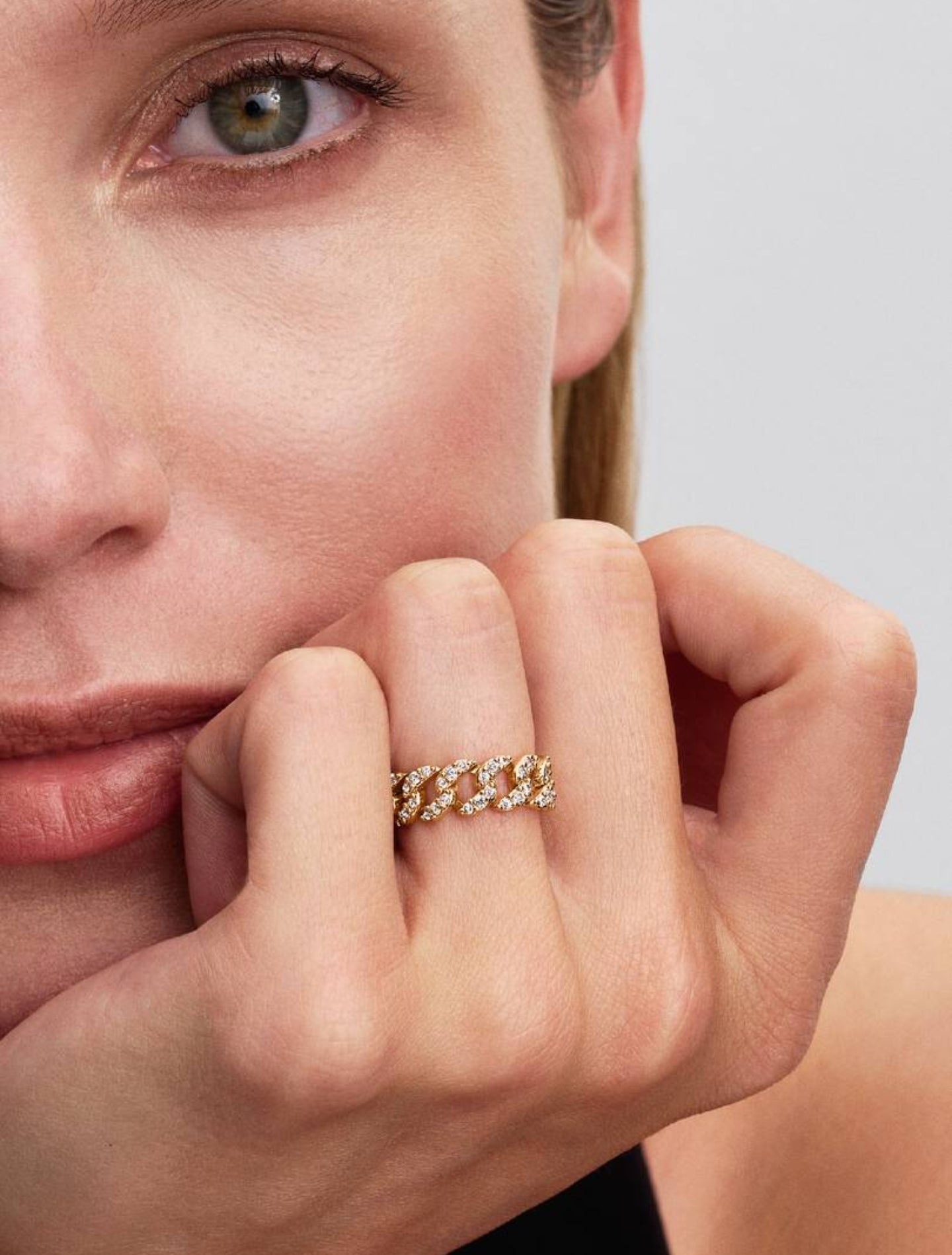 Bague Maille Cubaine Pavée Métal doré à l'Or 14 carats