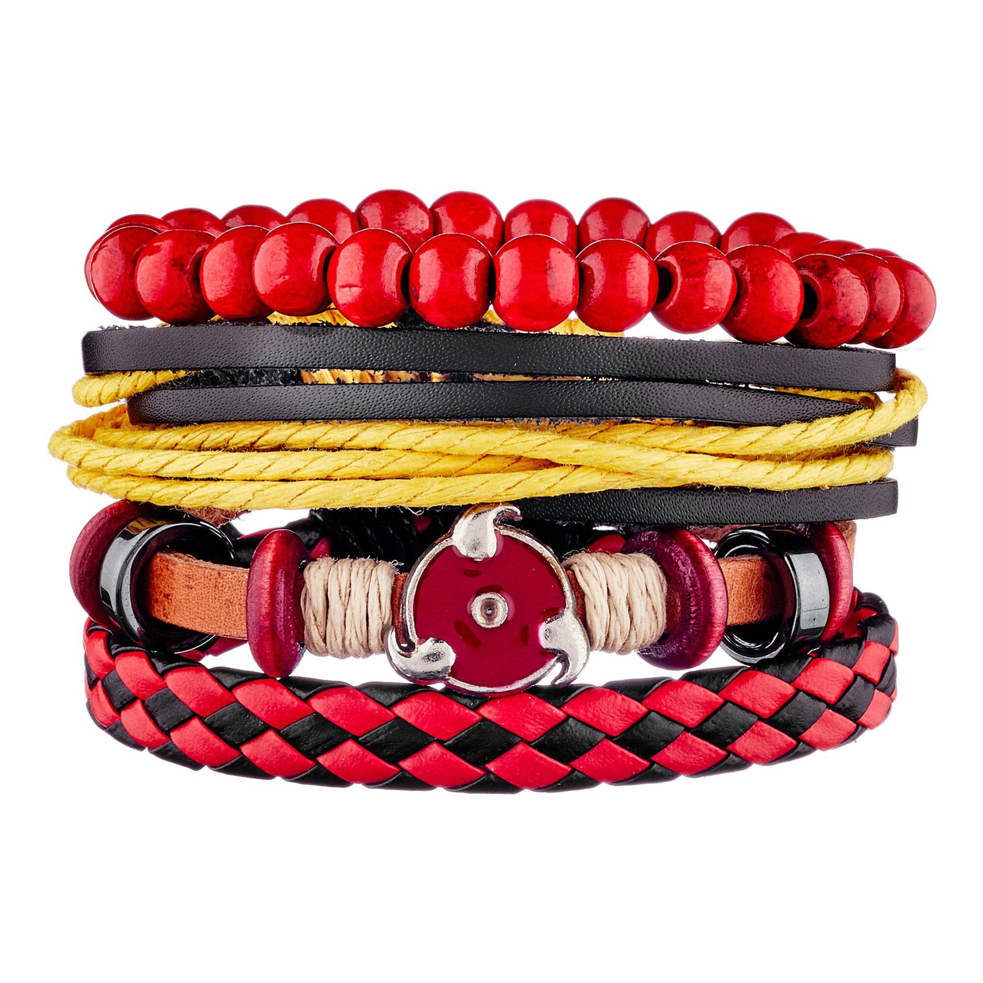 Bracelet manchette Chaussée d'Antin - cuir - rouge