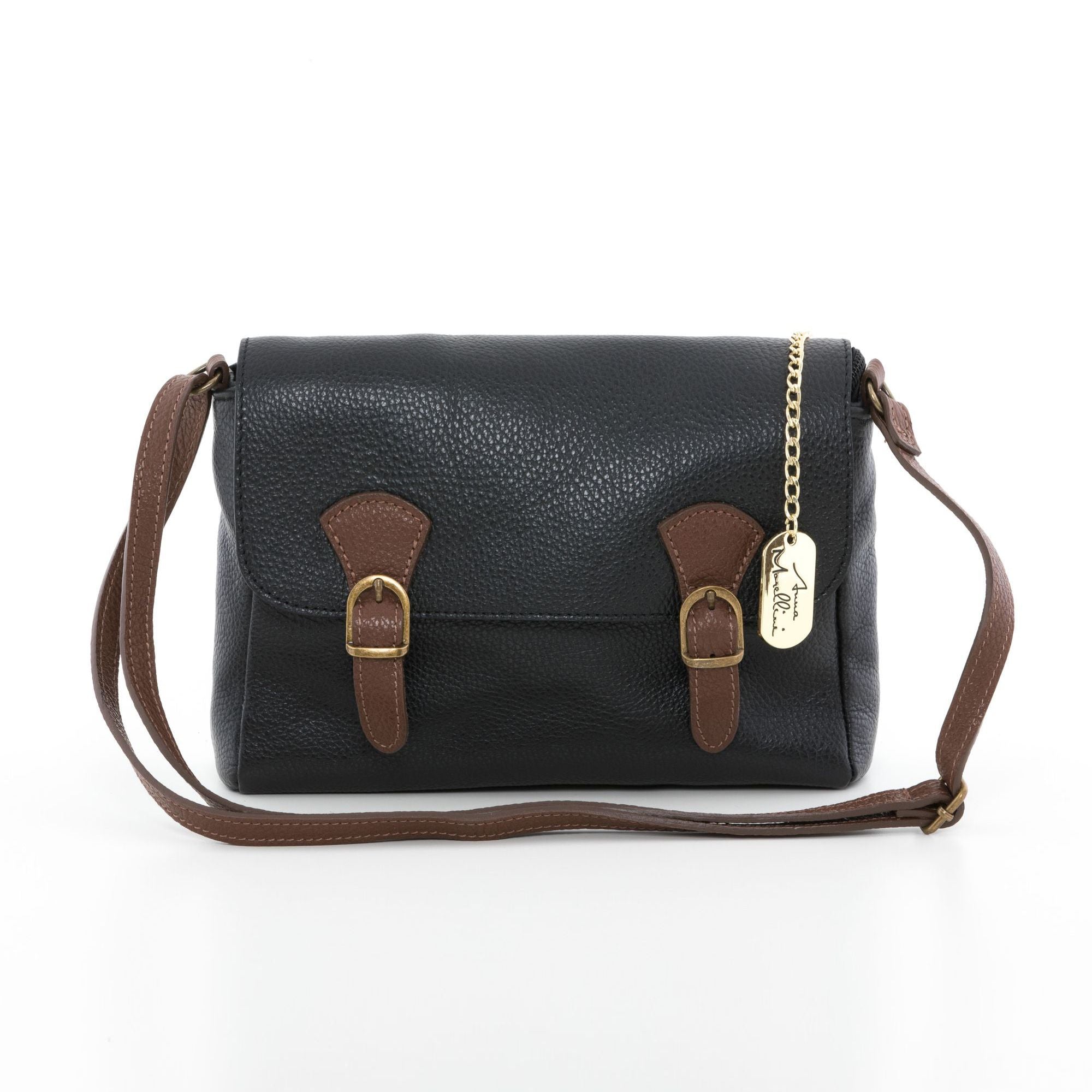 Anna Morellini - Sac à bandoulière Clementina - 100% cuir - noir et marron