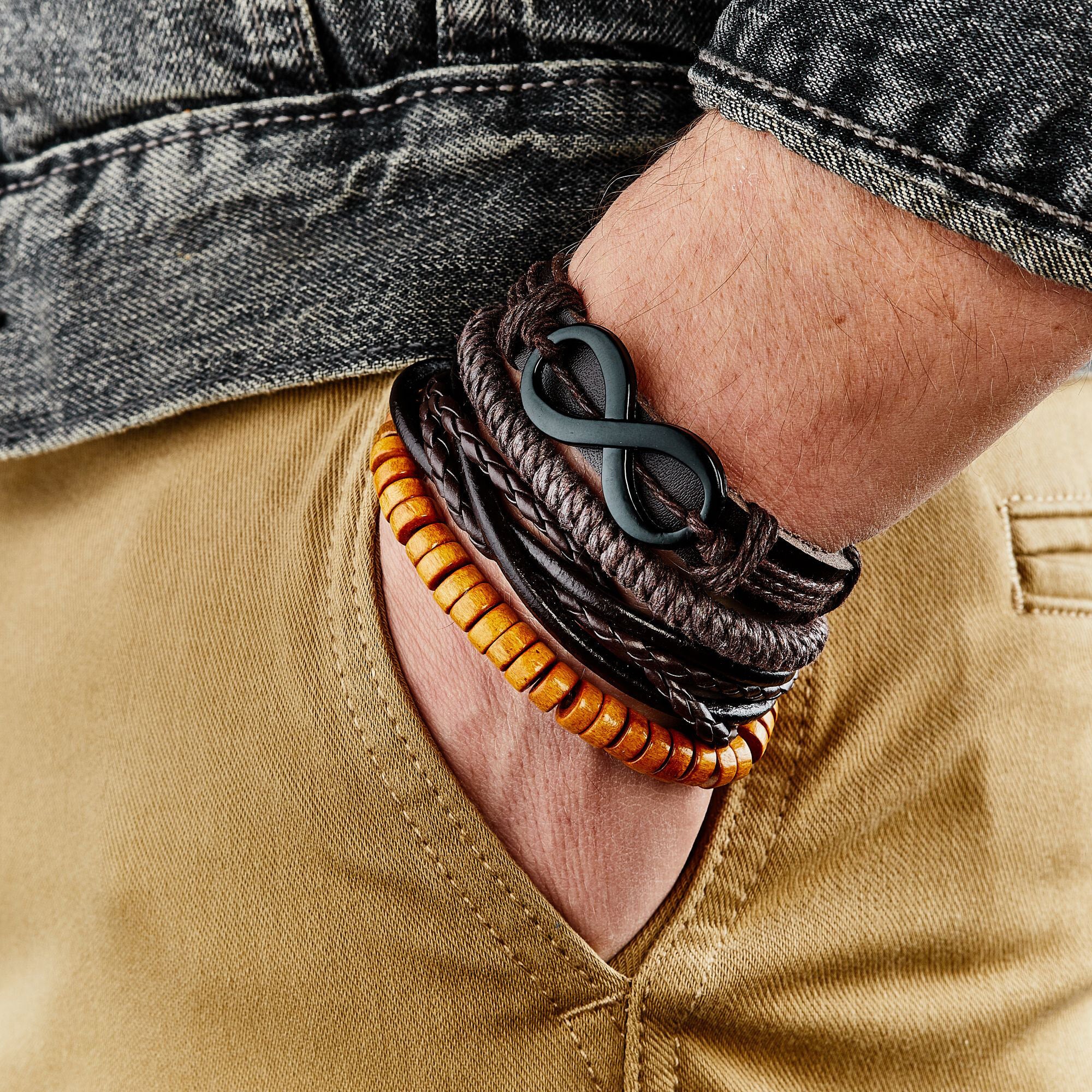 Bracelet manchette Grands Boulevards - cuir - marron