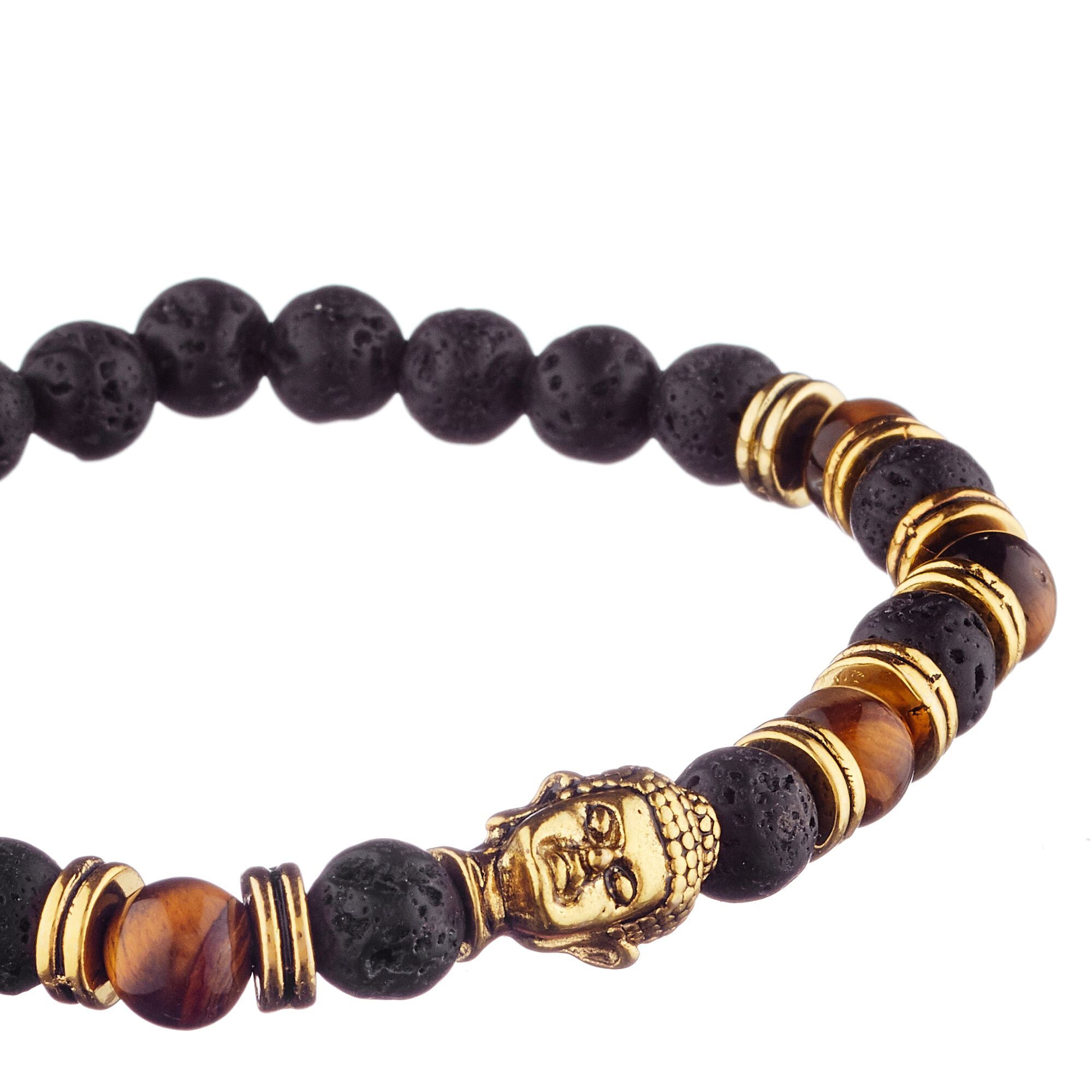 Bracelet Vaneau - oeils de tigre - pierres volcaniques - noir et maron