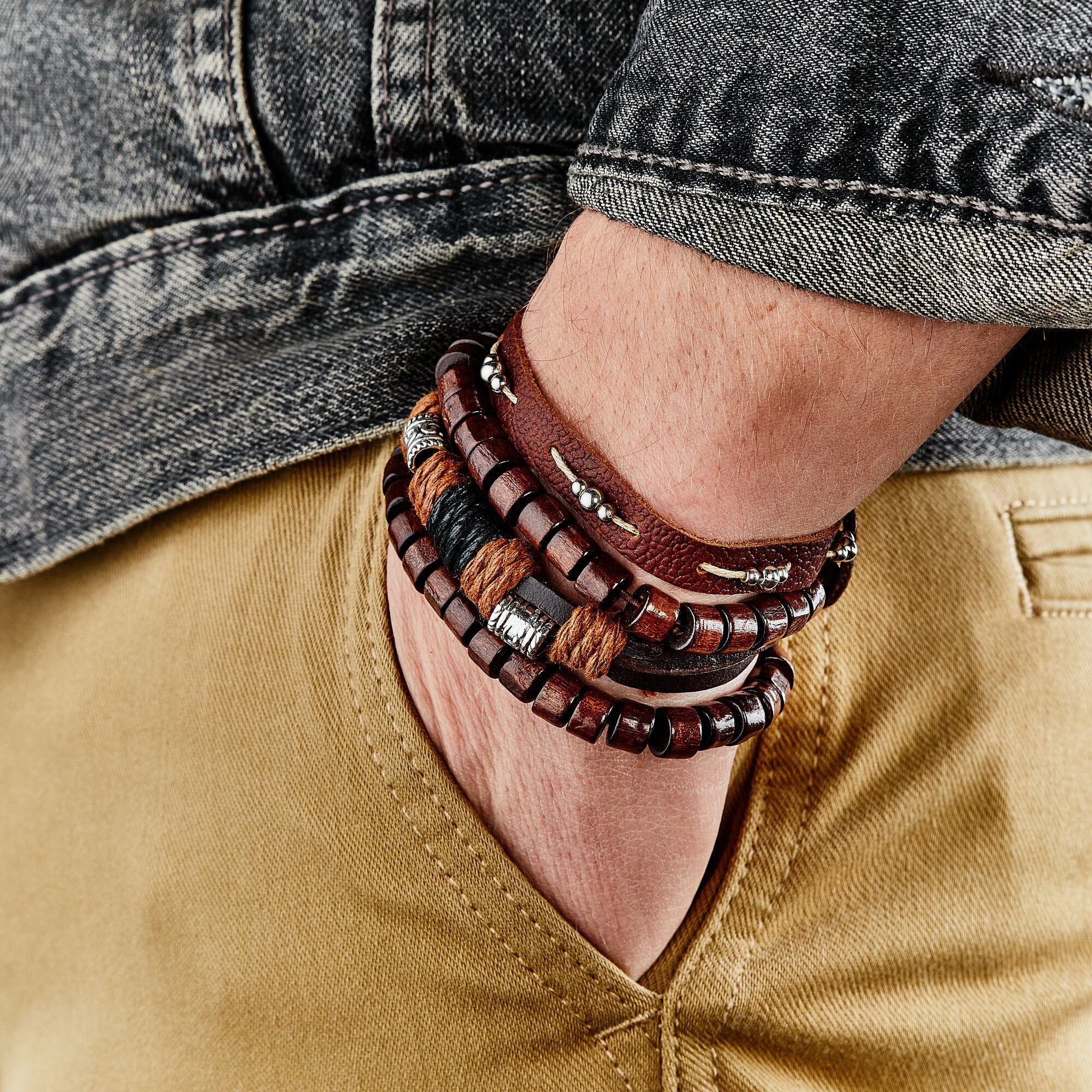 Bracelet manchette Bir-Hakeim - cuir - marron