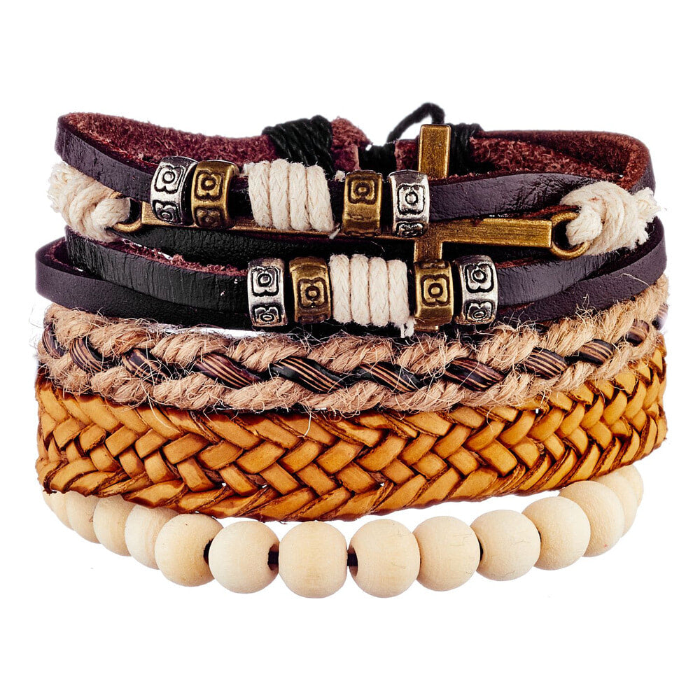 Bracelet manchette Georges V - cuir - marron