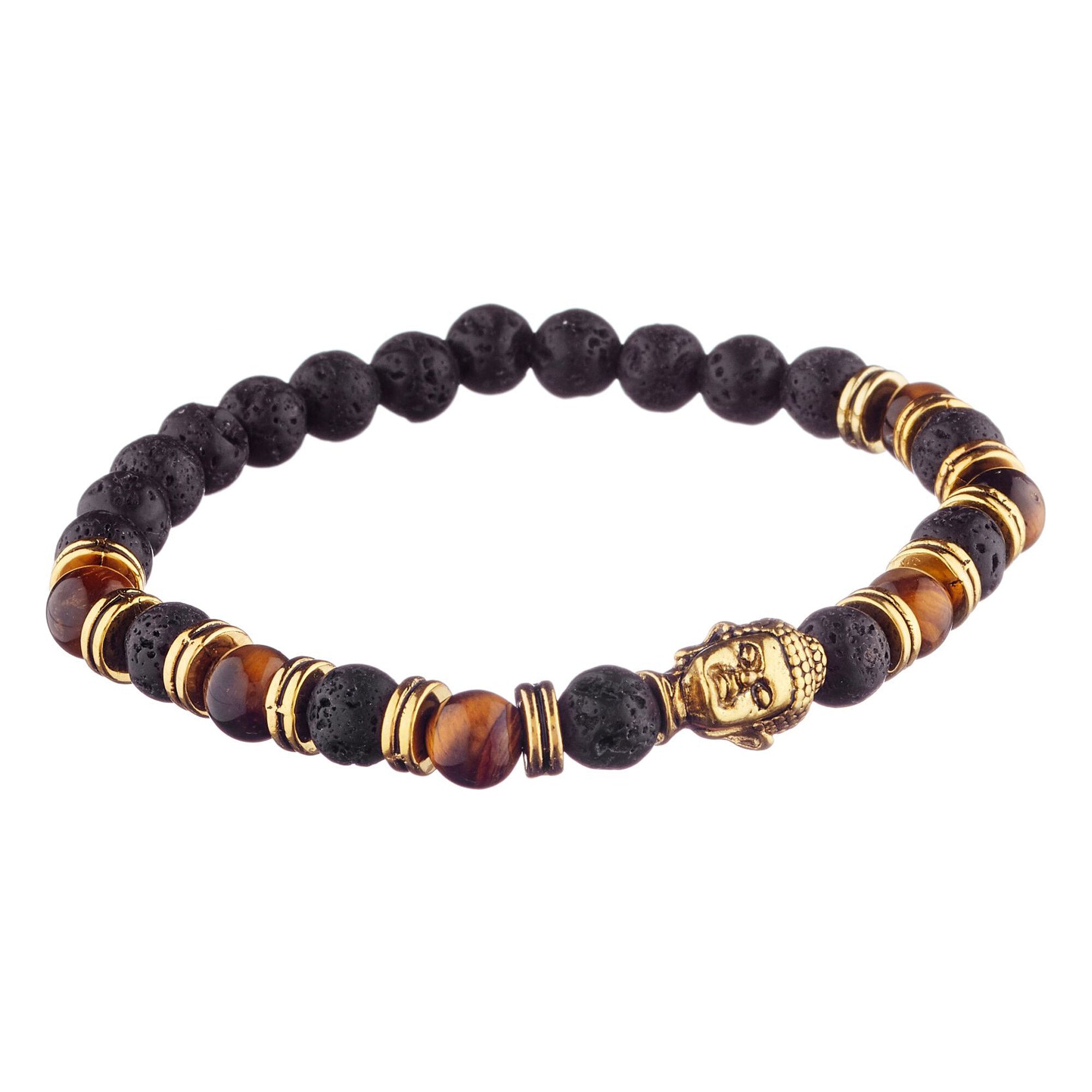 Bracelet Vaneau - oeils de tigre - pierres volcaniques - noir et maron