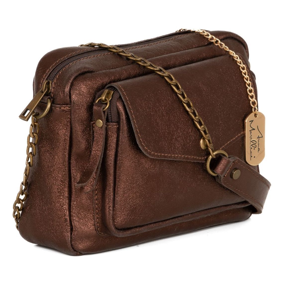 Anna Morellini - Sac à bandoulière Agnesina - 100% cuir - marron foncé