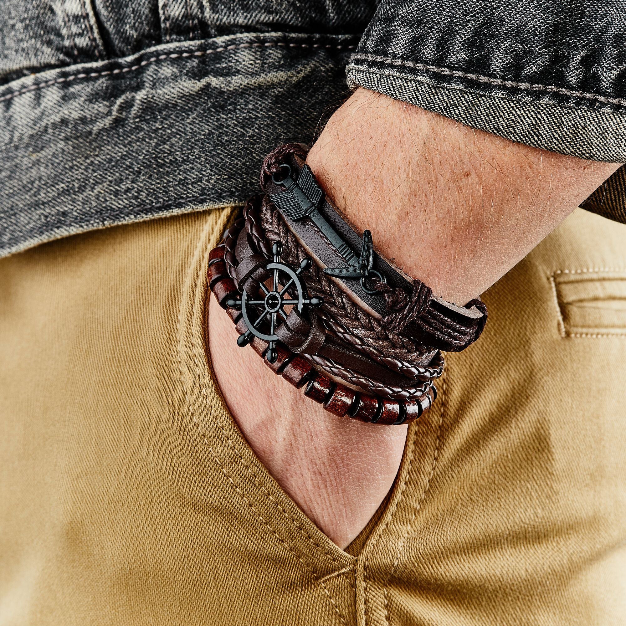 Bracelet manchette Saint-Sulpice - cuir - marron