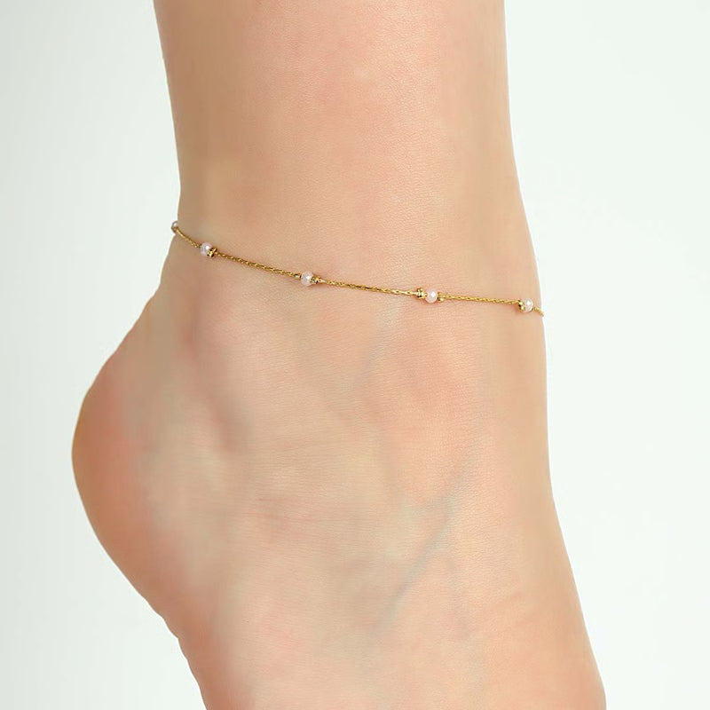 ATELIER MIU Bracelet de cheville avec perles - Laiton plaqué or