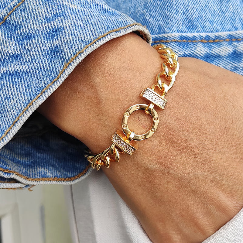 ATELIER MIU Bracelet - Laiton plaqué or & zircons