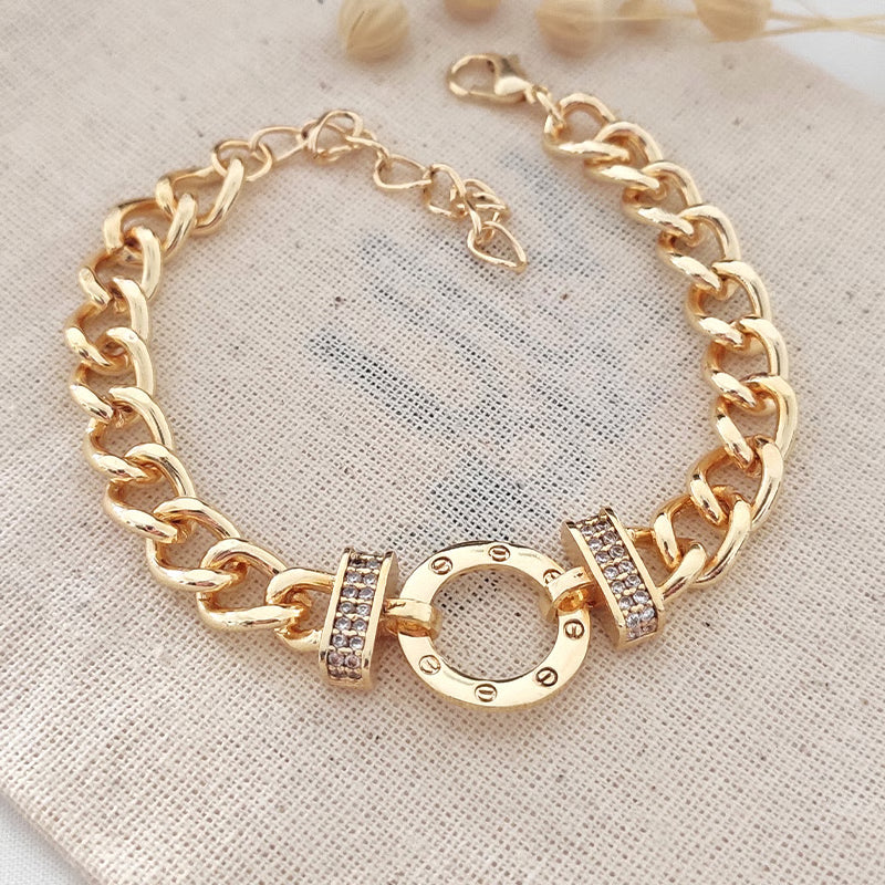 ATELIER MIU Bracelet - Laiton plaqué or & zircons