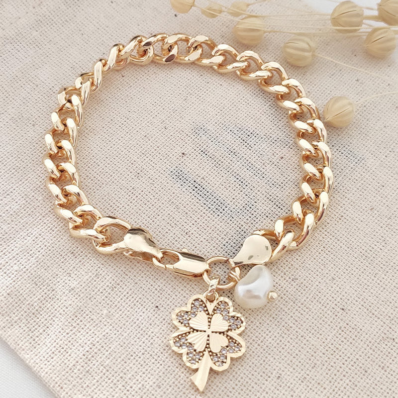 ATELIER MIU Bracelet trèfle - Laiton doré à l'or fin et zircons