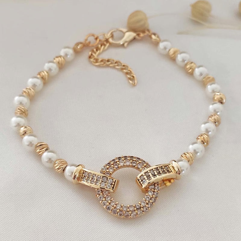 ATELIER MIU Bracelet - Laiton plaqué or & zircons