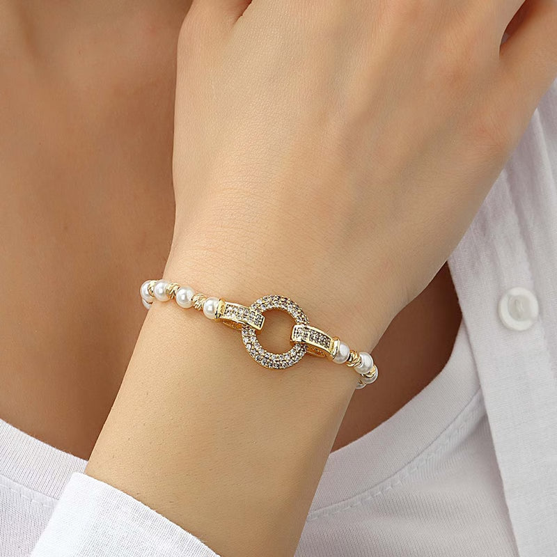 ATELIER MIU Bracelet - Laiton plaqué or & zircons