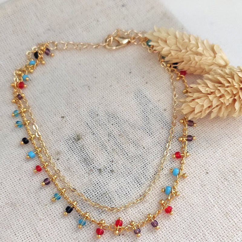 ATELIER MIU Bracelet de cheville avec pierres cristaux colorées - Laiton doré & plaqué or