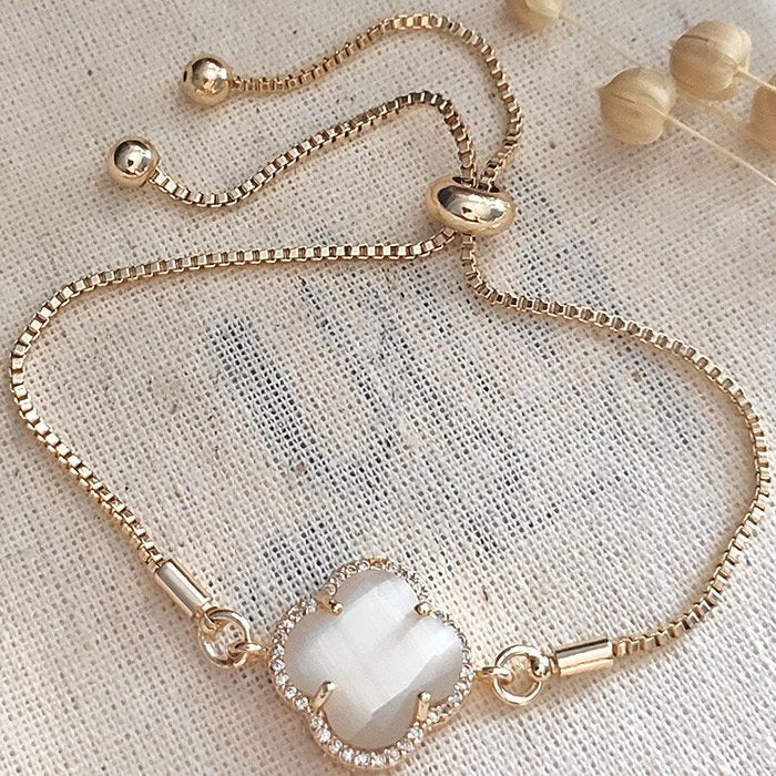 ATELIER MIU Bracelet trèfle - Laiton plaqué or & zircon