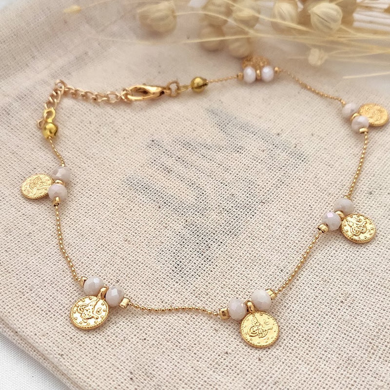 ATELIER MIU Bracelet de cheville avec perles - Laiton plaqué or