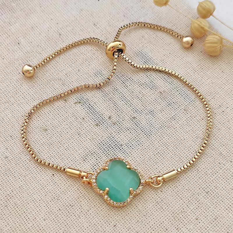 ATELIER MIU Bracelet trèfle - Laiton plaqué or & pierres de Ceylan