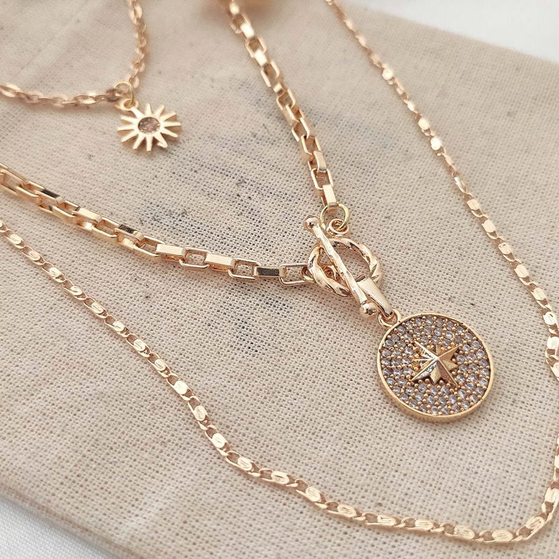 ATELIER MIU Collier multiple - Laiton plaqué or & zircons