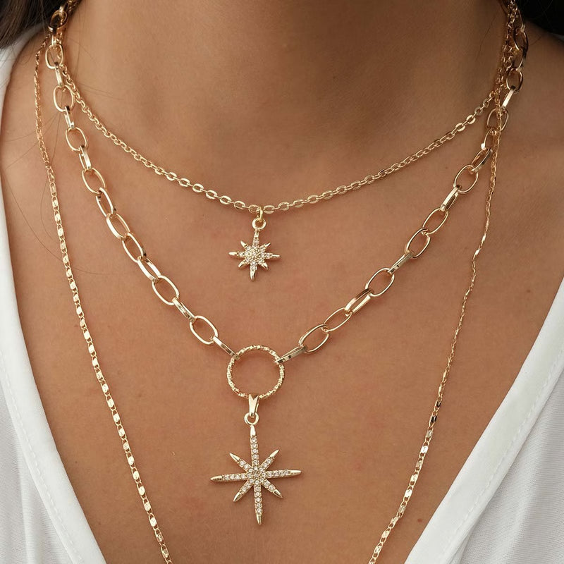 ATELIER MIU Collier multiples - Laiton plaqué or & zircons