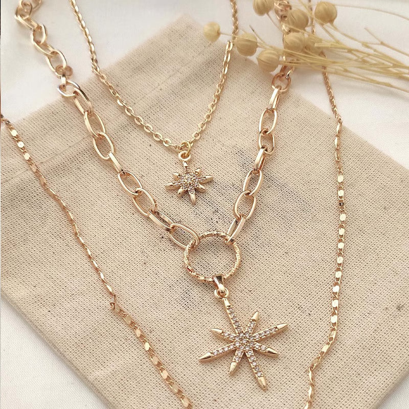 ATELIER MIU Collier multiples - Laiton plaqué or & zircons