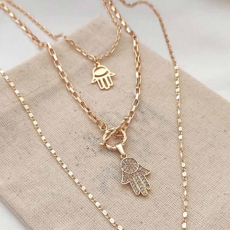 ATELIER MIU Collier multiple - Laiton plaqué or & zircons