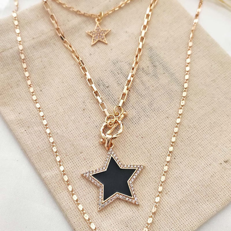 ATELIER MIU Collier multiple étoile - Laiton doré à l'or fin & zircons