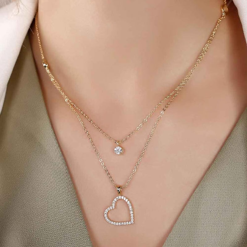 ATELIER MIU Collier coeur - Laiton plaqué or & zircons