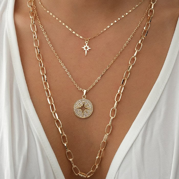 ATELIER MIU Collier multi-rangs - Laiton plaqué or & pierre de zircon