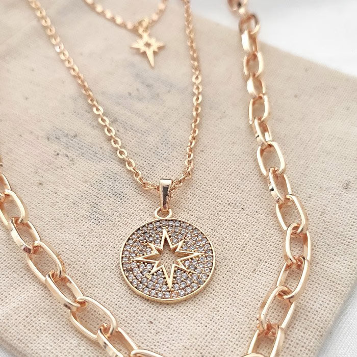 ATELIER MIU Collier multi-rangs - Laiton plaqué or & pierre de zircon