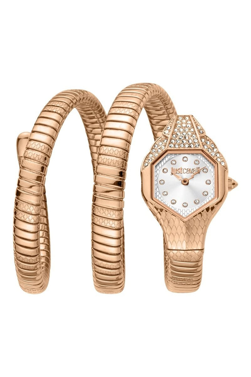 JUST CAVALLI Montre à quartz en acier et cristaux tchèques - Doré rose et argenté