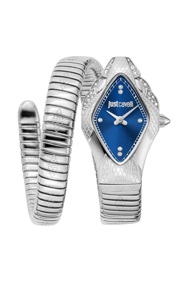 JUST CAVALLI Montre à quartz en acier - Argenté et bleu foncé